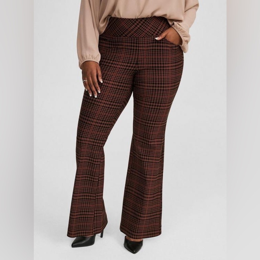 Torrid Pixie Pull on Flare High Rise Pants Brown Plaid Size 2X
